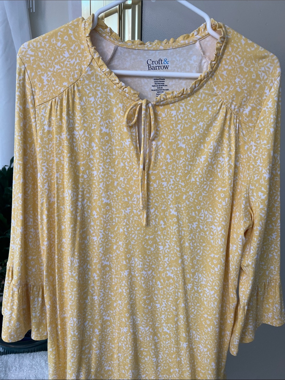 croft & barrow Yellow Floral Tie-Front Ruffle Neck Tunic